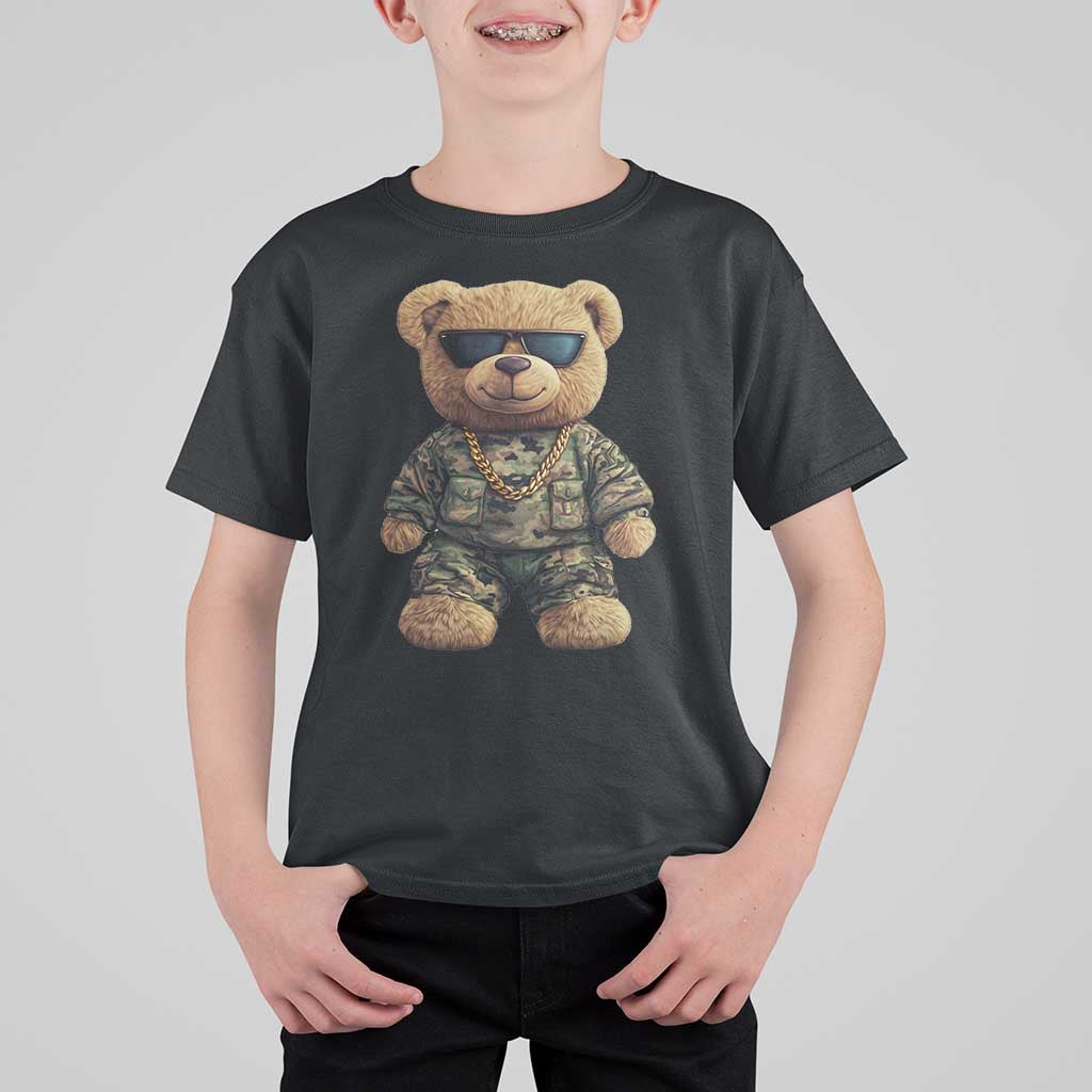 Camo Hip Hop Teddy Bear T Shirt For Kid Camouflage Gangsta Streetwear