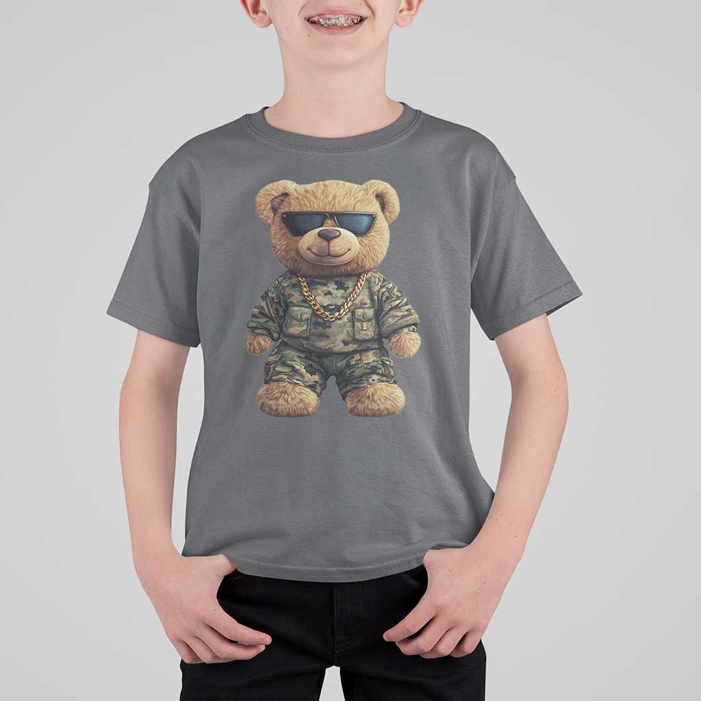 Camo Hip Hop Teddy Bear T Shirt For Kid Camouflage Gangsta Streetwear