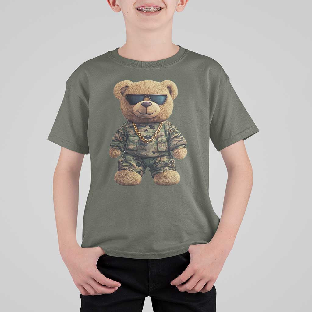 Camo Hip Hop Teddy Bear T Shirt For Kid Camouflage Gangsta Streetwear