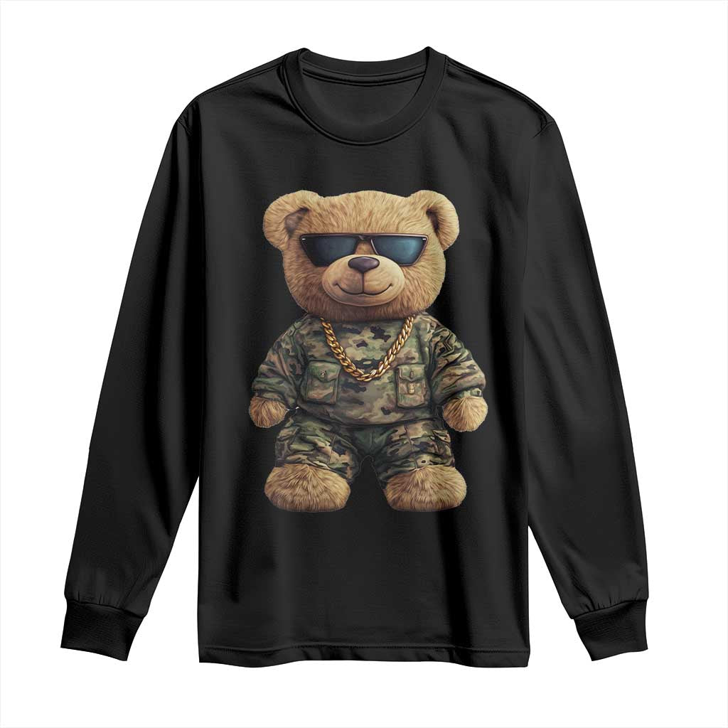 Camo Hip Hop Teddy Bear Long Sleeve Shirt Camouflage Gangsta Streetwear