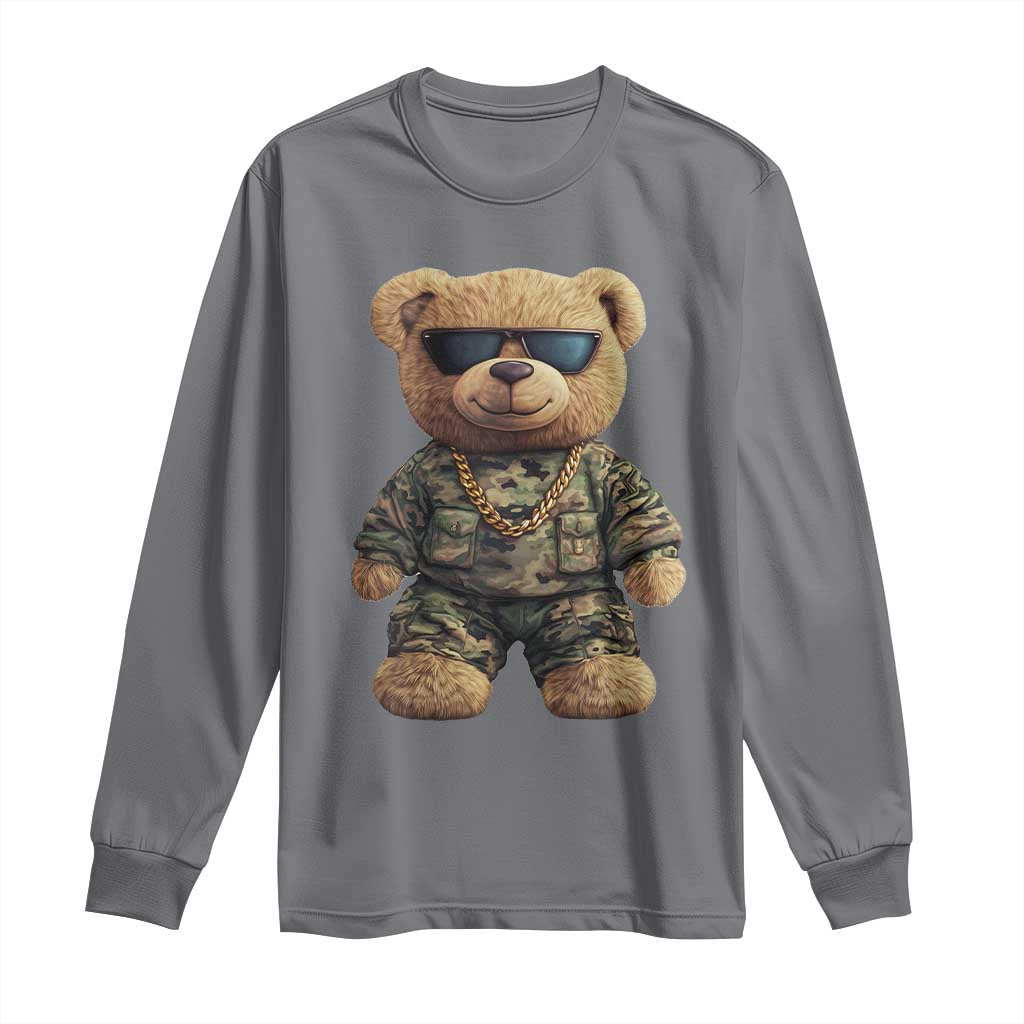Camo Hip Hop Teddy Bear Long Sleeve Shirt Camouflage Gangsta Streetwear