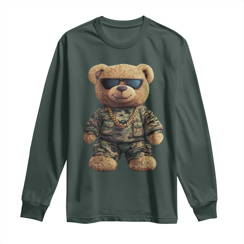 Camo Hip Hop Teddy Bear Long Sleeve Shirt Camouflage Gangsta Streetwear