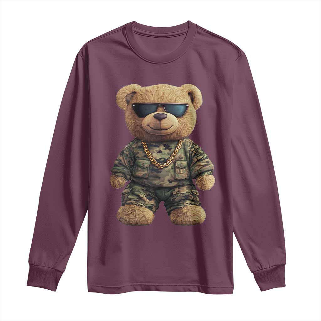 Camo Hip Hop Teddy Bear Long Sleeve Shirt Camouflage Gangsta Streetwear
