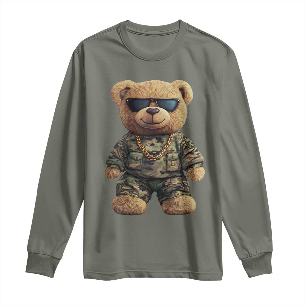 Camo Hip Hop Teddy Bear Long Sleeve Shirt Camouflage Gangsta Streetwear