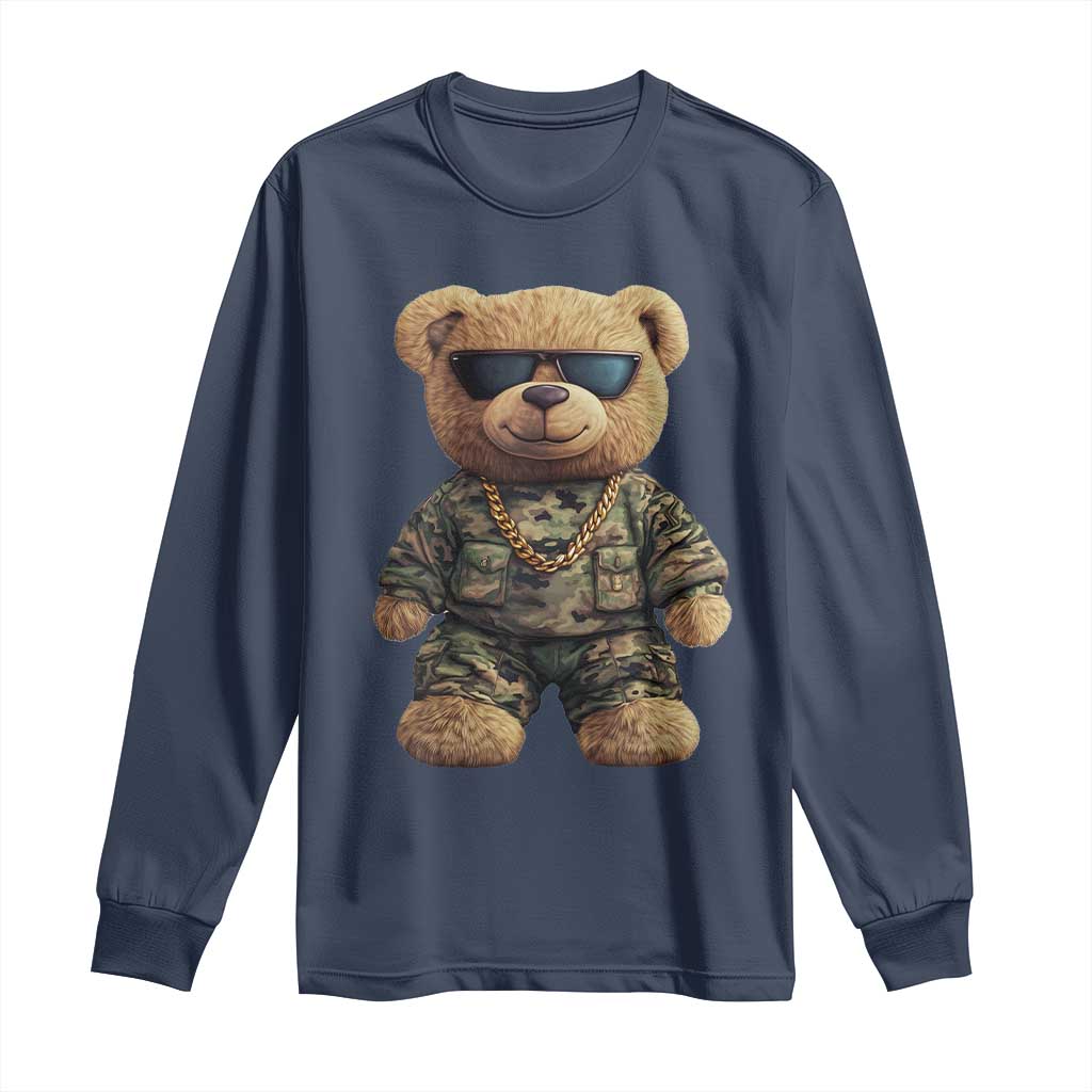 Camo Hip Hop Teddy Bear Long Sleeve Shirt Camouflage Gangsta Streetwear