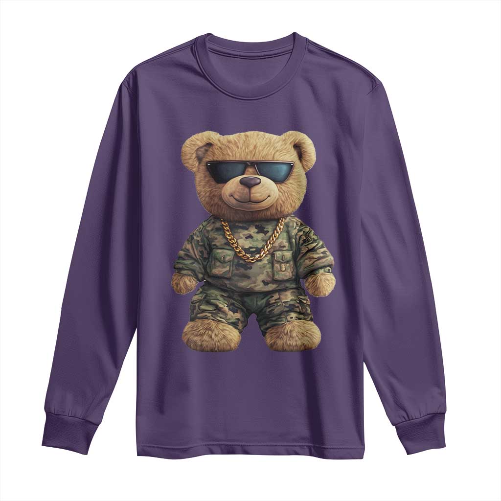 Camo Hip Hop Teddy Bear Long Sleeve Shirt Camouflage Gangsta Streetwear