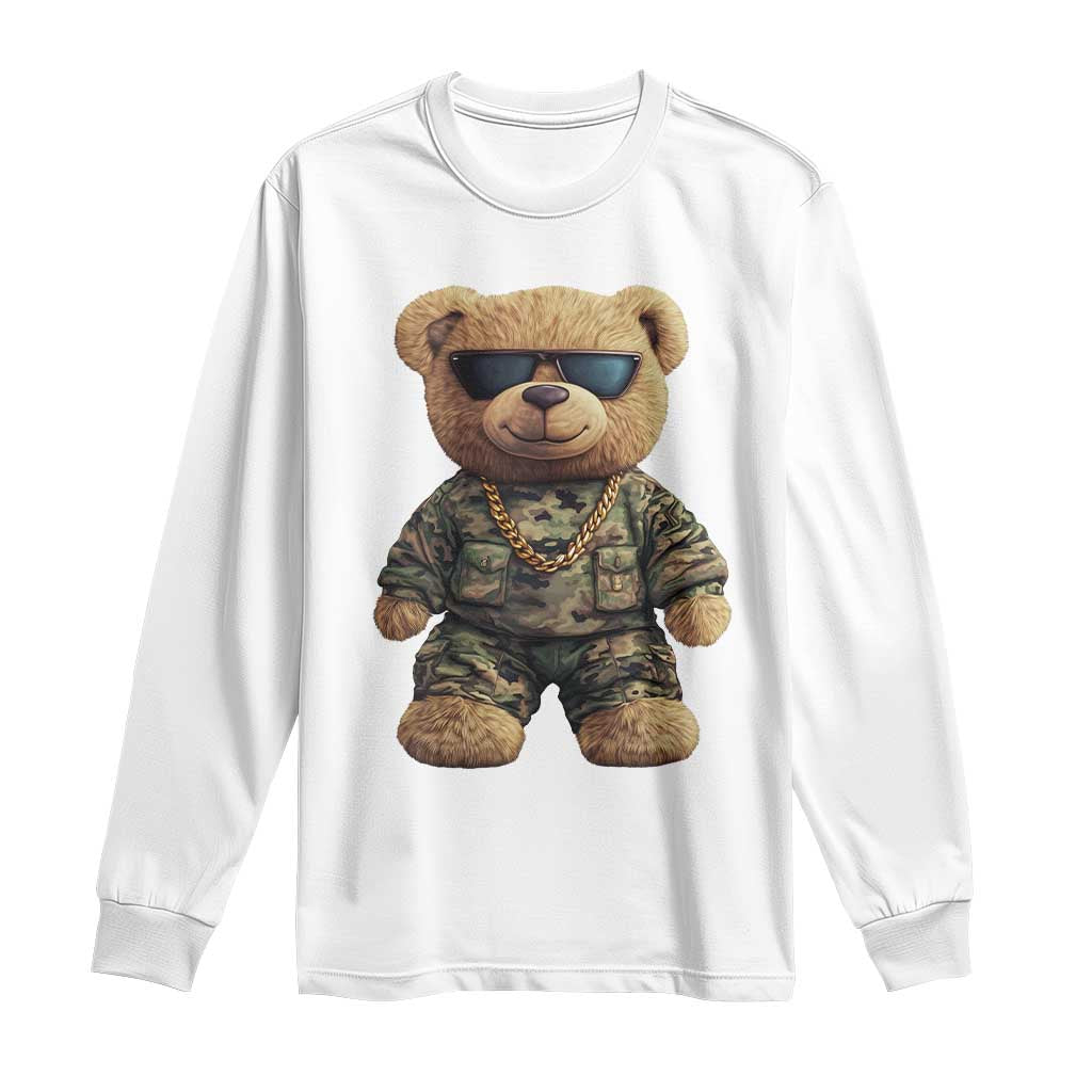 Camo Hip Hop Teddy Bear Long Sleeve Shirt Camouflage Gangsta Streetwear