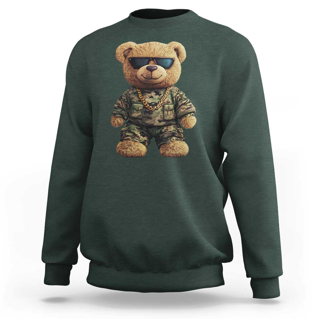 Camo Hip Hop Teddy Bear Sweatshirt Camouflage Gangsta Streetwear