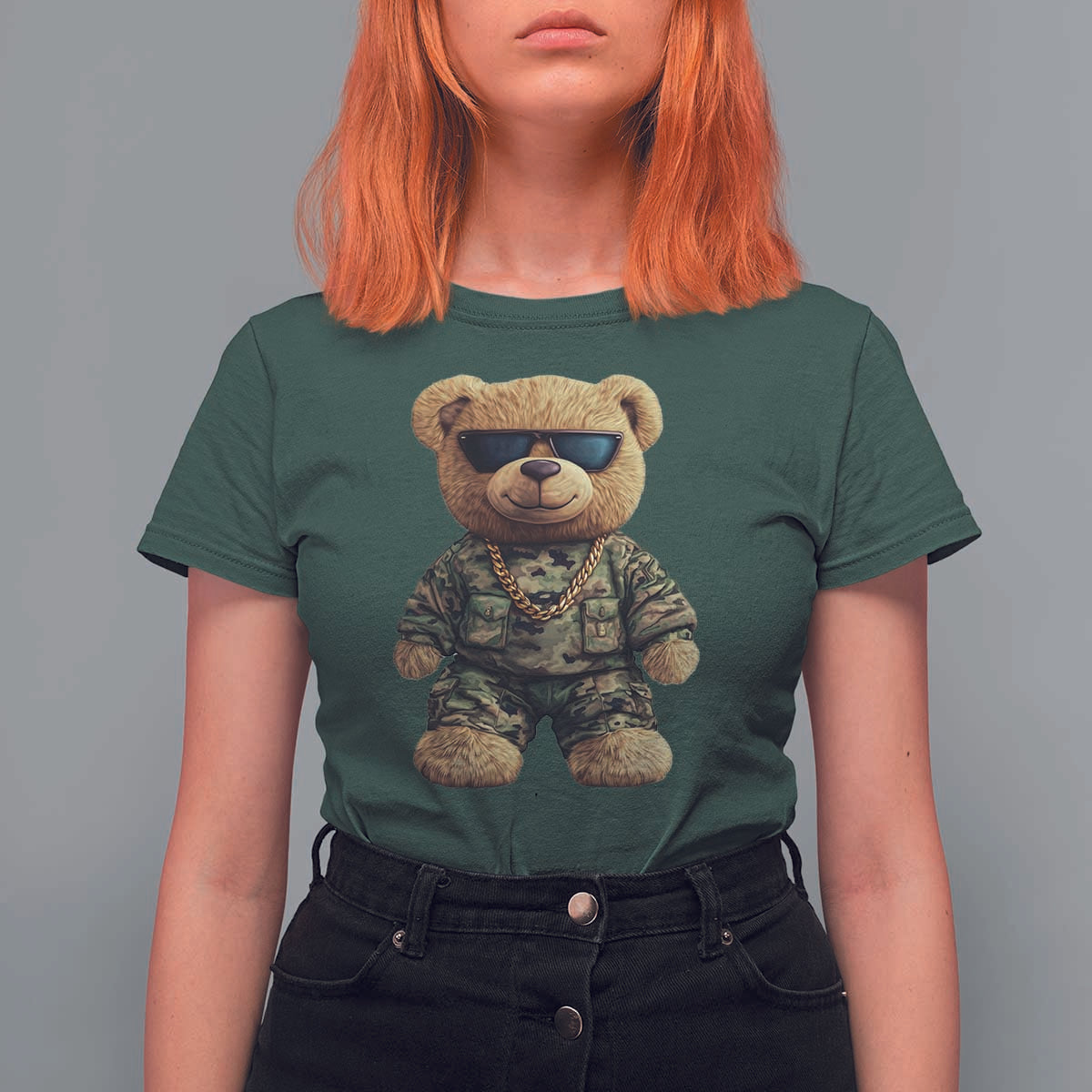 Camo Hip Hop Teddy Bear T Shirt For Women Camouflage Gangsta Streetwear