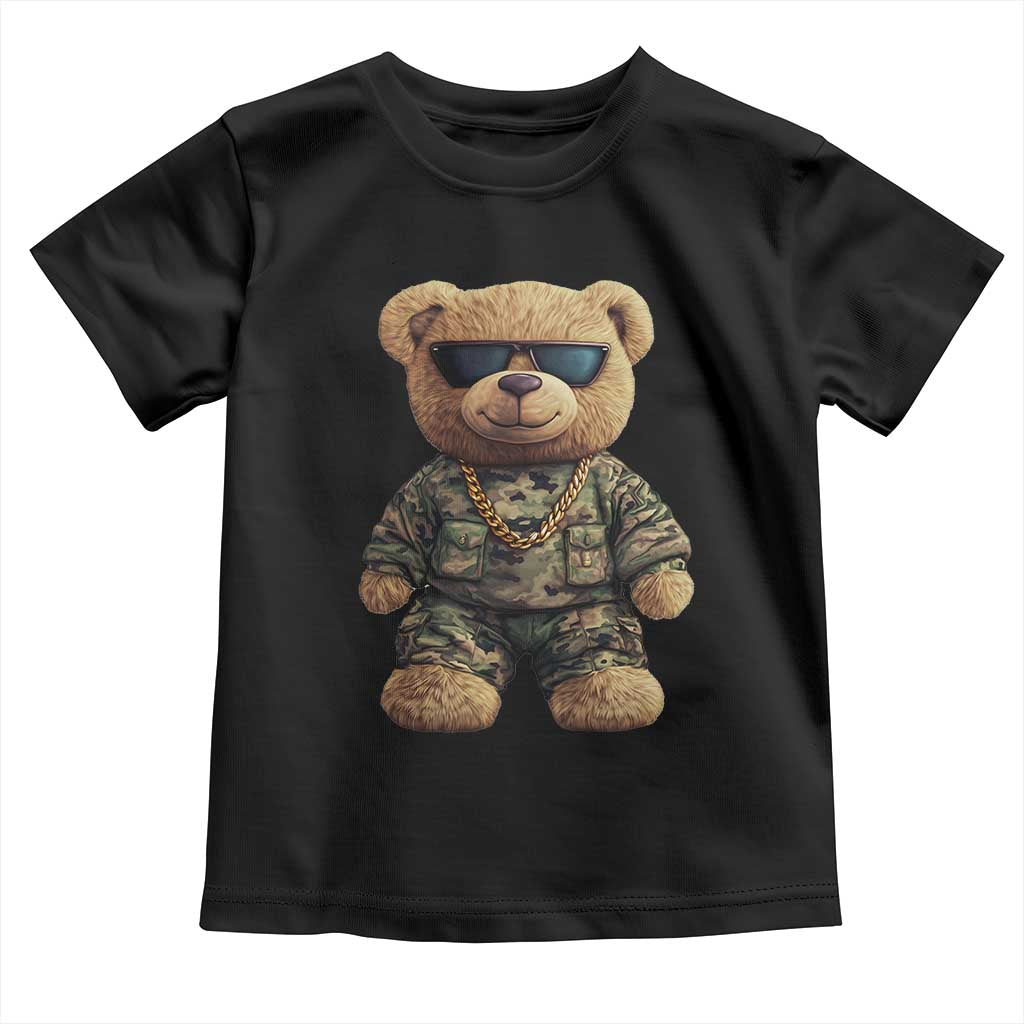Camo Hip Hop Teddy Bear Toddler T Shirt Camouflage Gangsta Streetwear