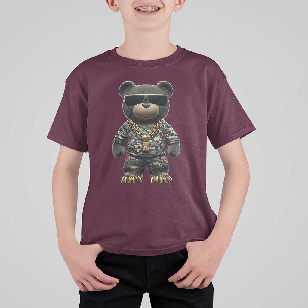 Hip Hop Teddy Bear T Shirt For Kid Camouflage Gangsta Streetwear