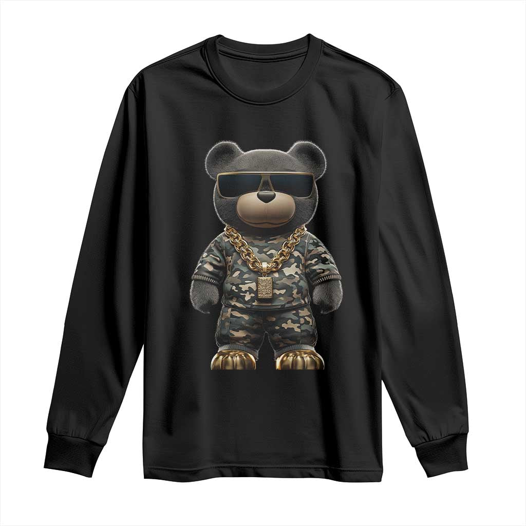Hip Hop Teddy Bear Long Sleeve Shirt Camouflage Gangsta Streetwear