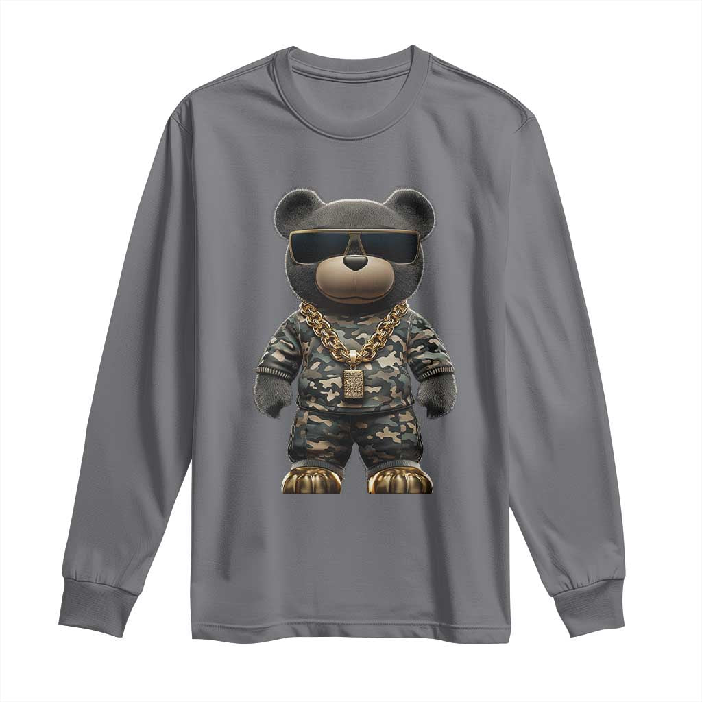 Hip Hop Teddy Bear Long Sleeve Shirt Camouflage Gangsta Streetwear