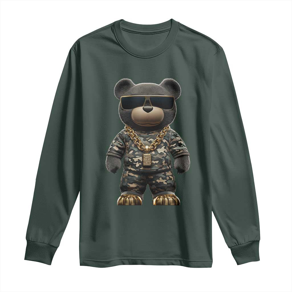 Hip Hop Teddy Bear Long Sleeve Shirt Camouflage Gangsta Streetwear