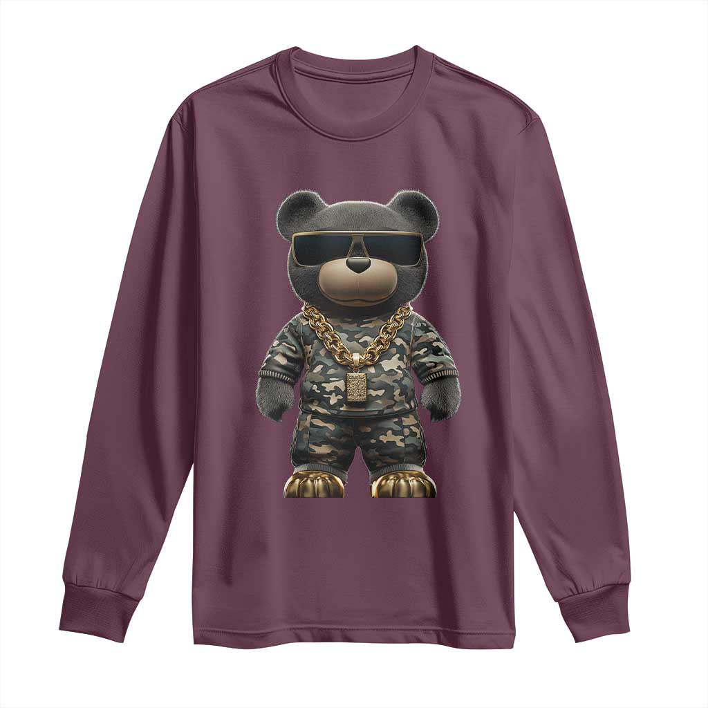 Hip Hop Teddy Bear Long Sleeve Shirt Camouflage Gangsta Streetwear