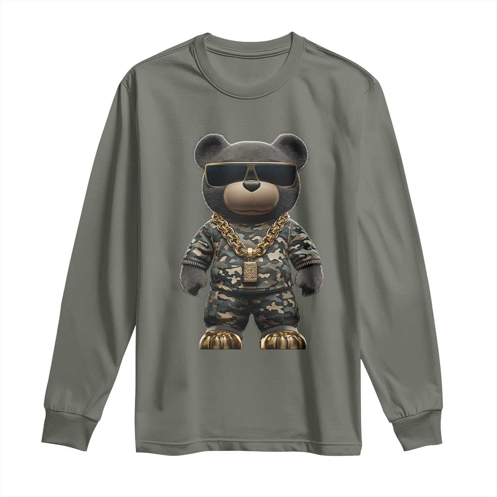 Hip Hop Teddy Bear Long Sleeve Shirt Camouflage Gangsta Streetwear