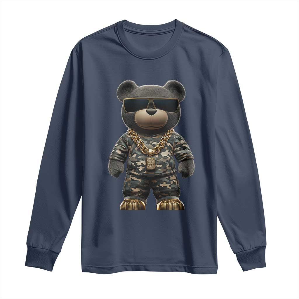 Hip Hop Teddy Bear Long Sleeve Shirt Camouflage Gangsta Streetwear