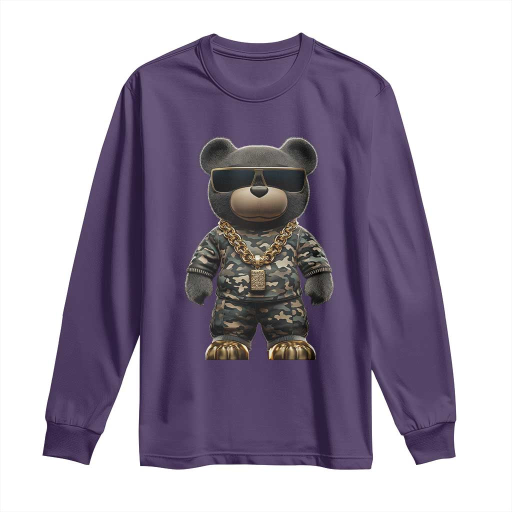 Hip Hop Teddy Bear Long Sleeve Shirt Camouflage Gangsta Streetwear
