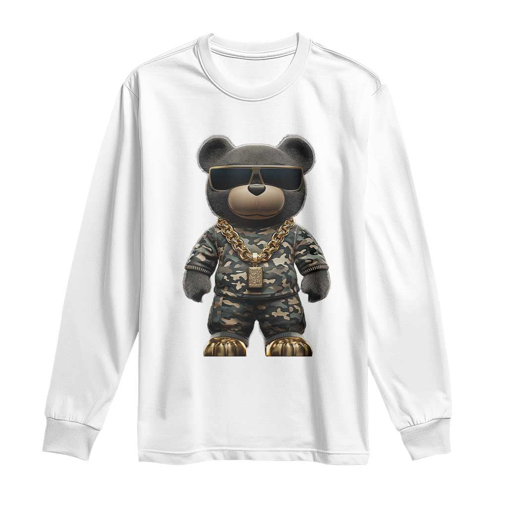 Hip Hop Teddy Bear Long Sleeve Shirt Camouflage Gangsta Streetwear