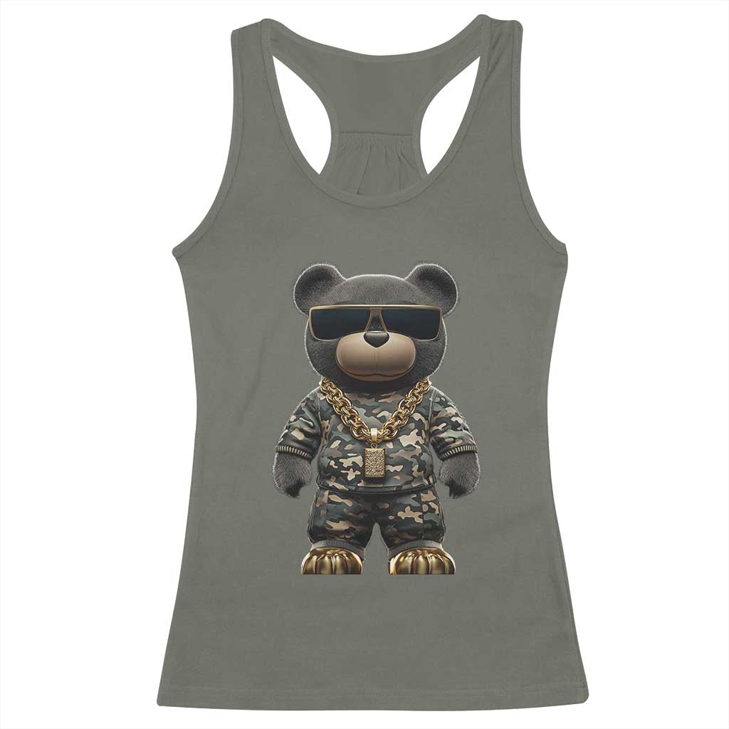 Hip Hop Teddy Bear Racerback Tank Top Camouflage Gangsta Streetwear