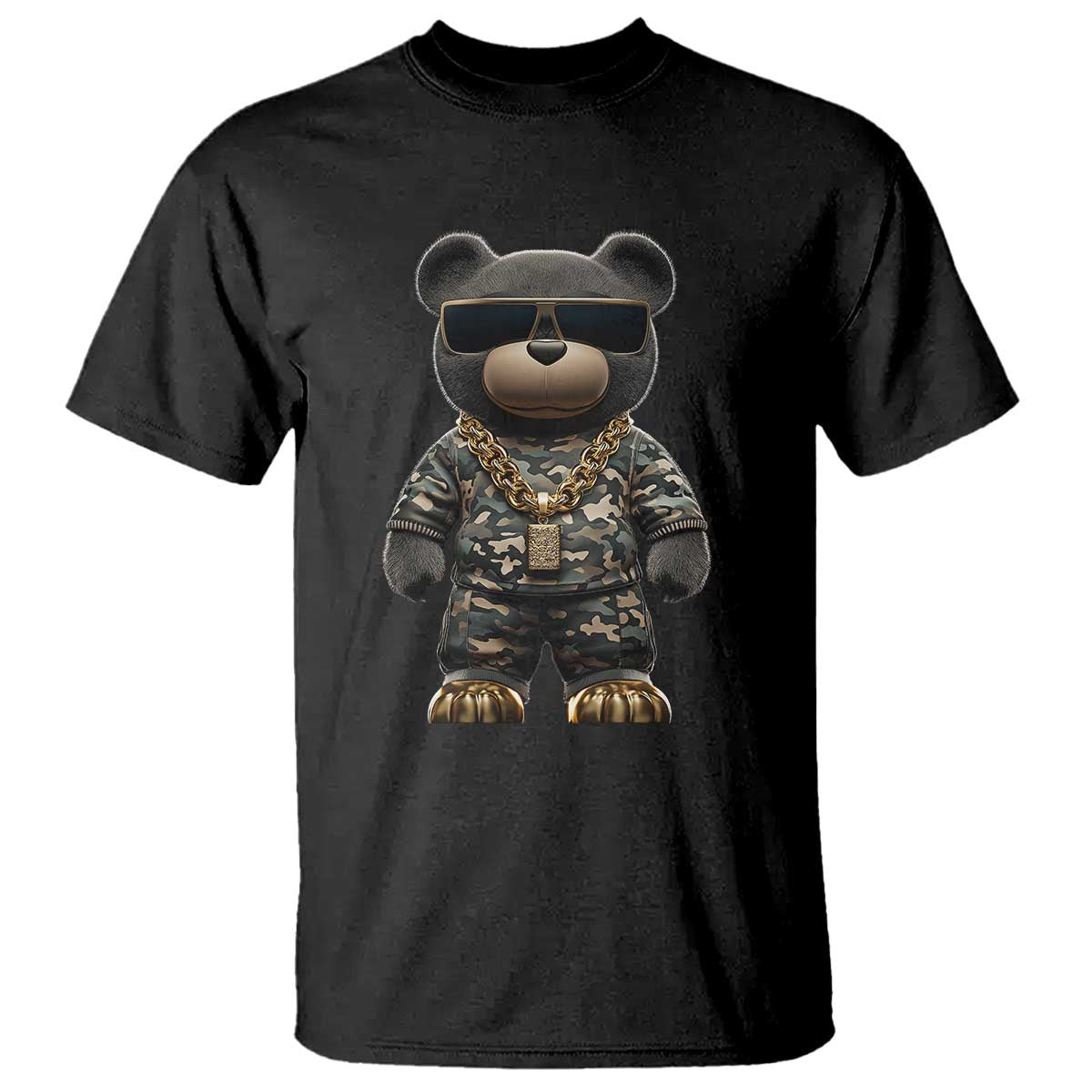 Hip Hop Teddy Bear T Shirt Camouflage Gangsta Streetwear