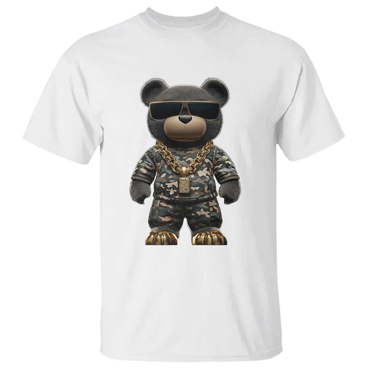 Hip Hop Teddy Bear T Shirt Camouflage Gangsta Streetwear