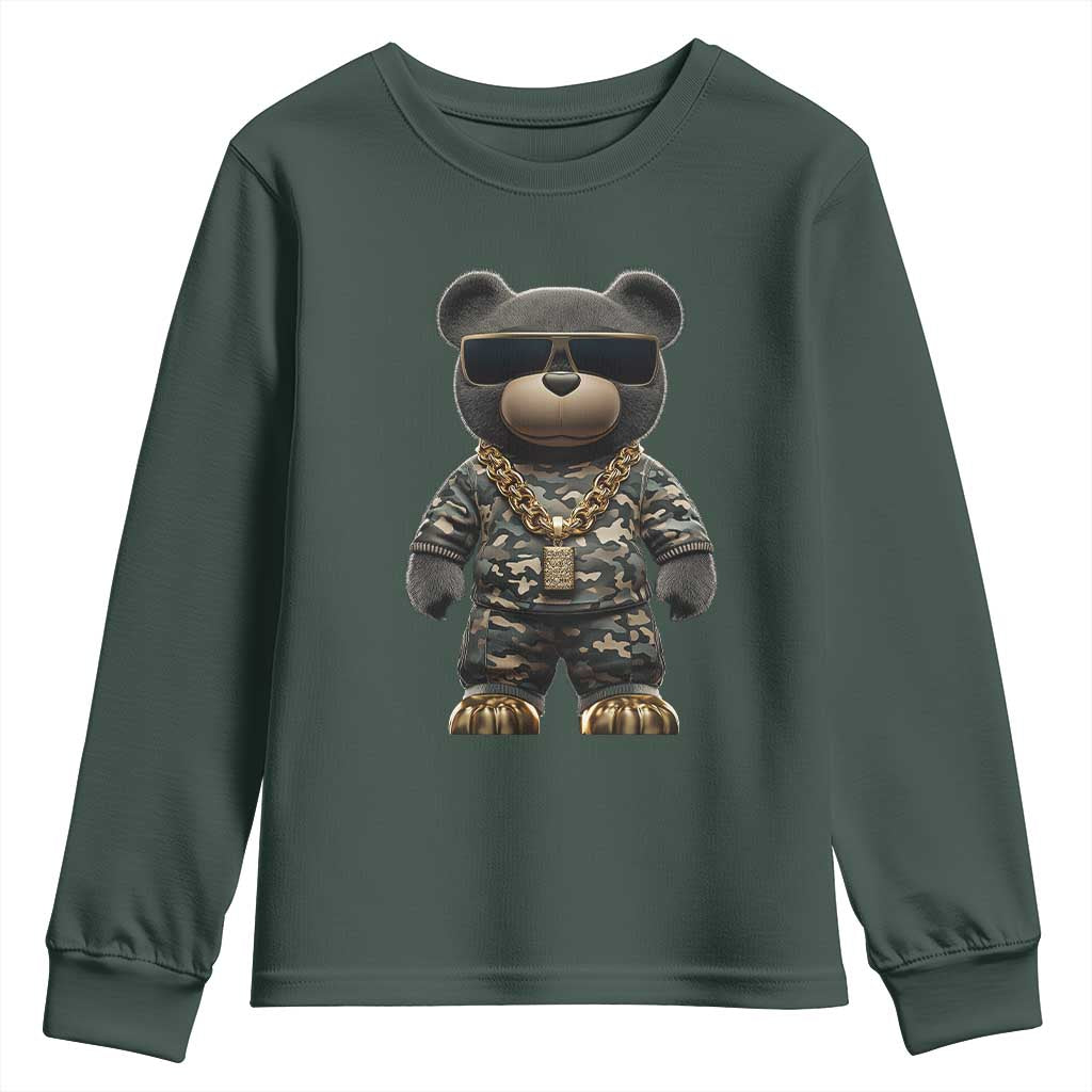 Hip Hop Teddy Bear Youth Sweatshirt Camouflage Gangsta Streetwear
