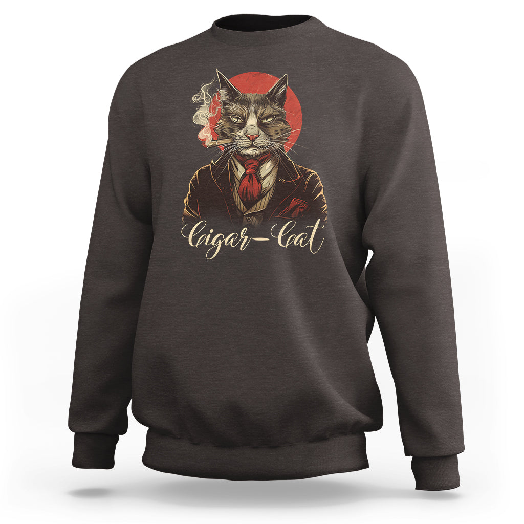 Cigar Smoker Cat Lover Cigarcat Sweatshirt - Wonder Print Shop