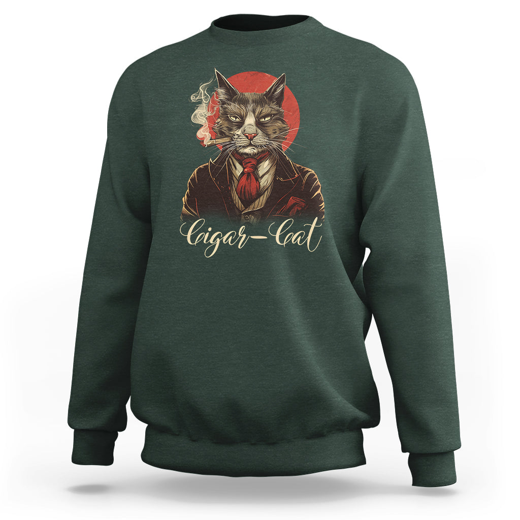 Cigar Smoker Cat Lover Cigarcat Sweatshirt - Wonder Print Shop