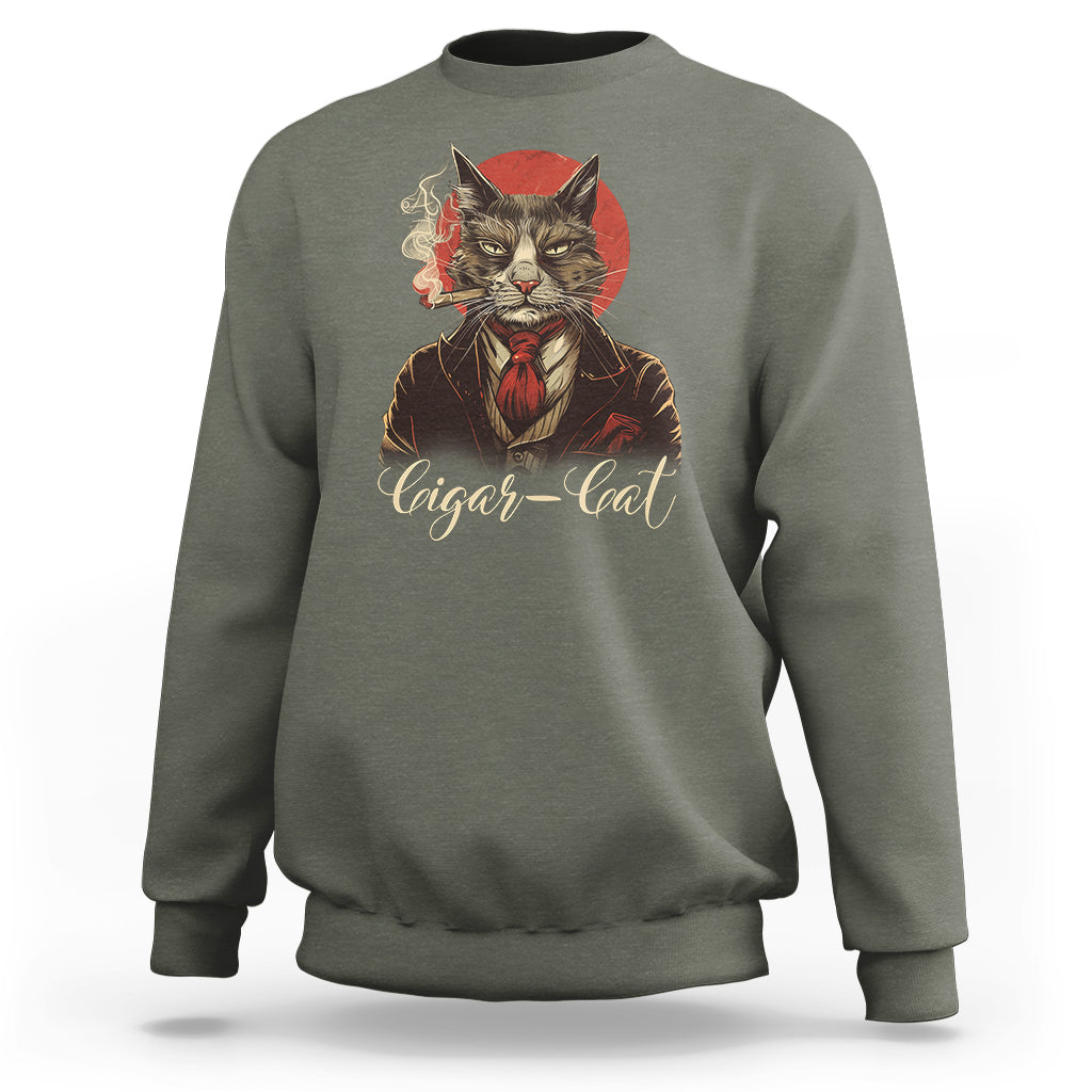 Cigar Smoker Cat Lover Cigarcat Sweatshirt - Wonder Print Shop