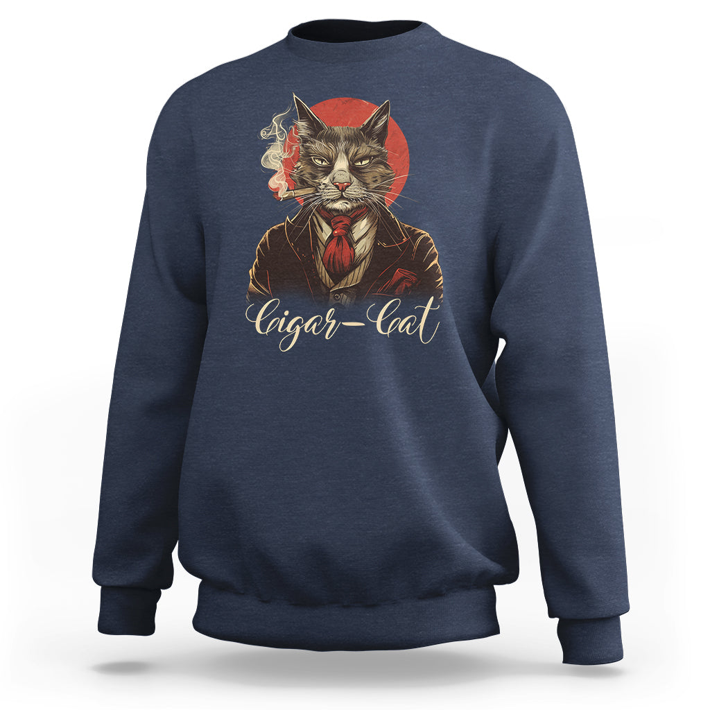 Cigar Smoker Cat Lover Cigarcat Sweatshirt - Wonder Print Shop