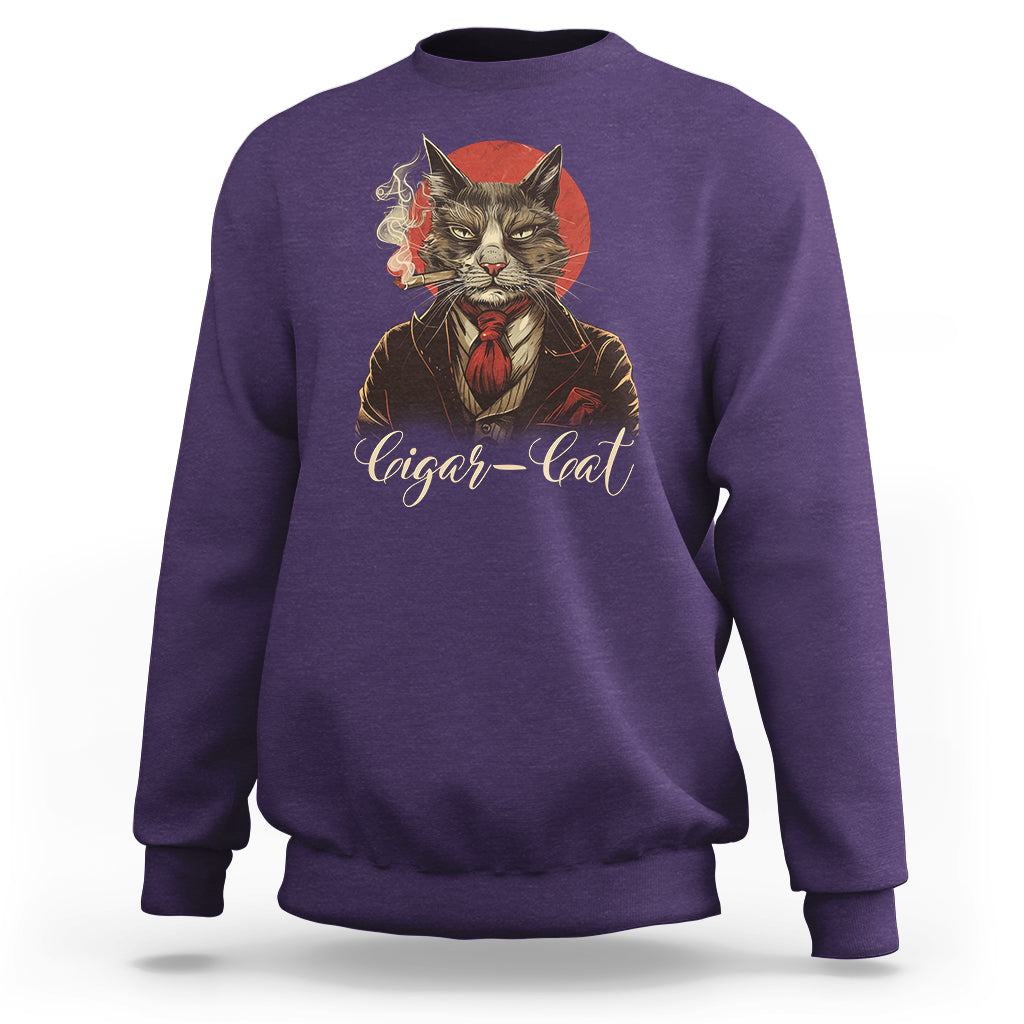 Cigar Smoker Cat Lover Cigarcat Sweatshirt - Wonder Print Shop