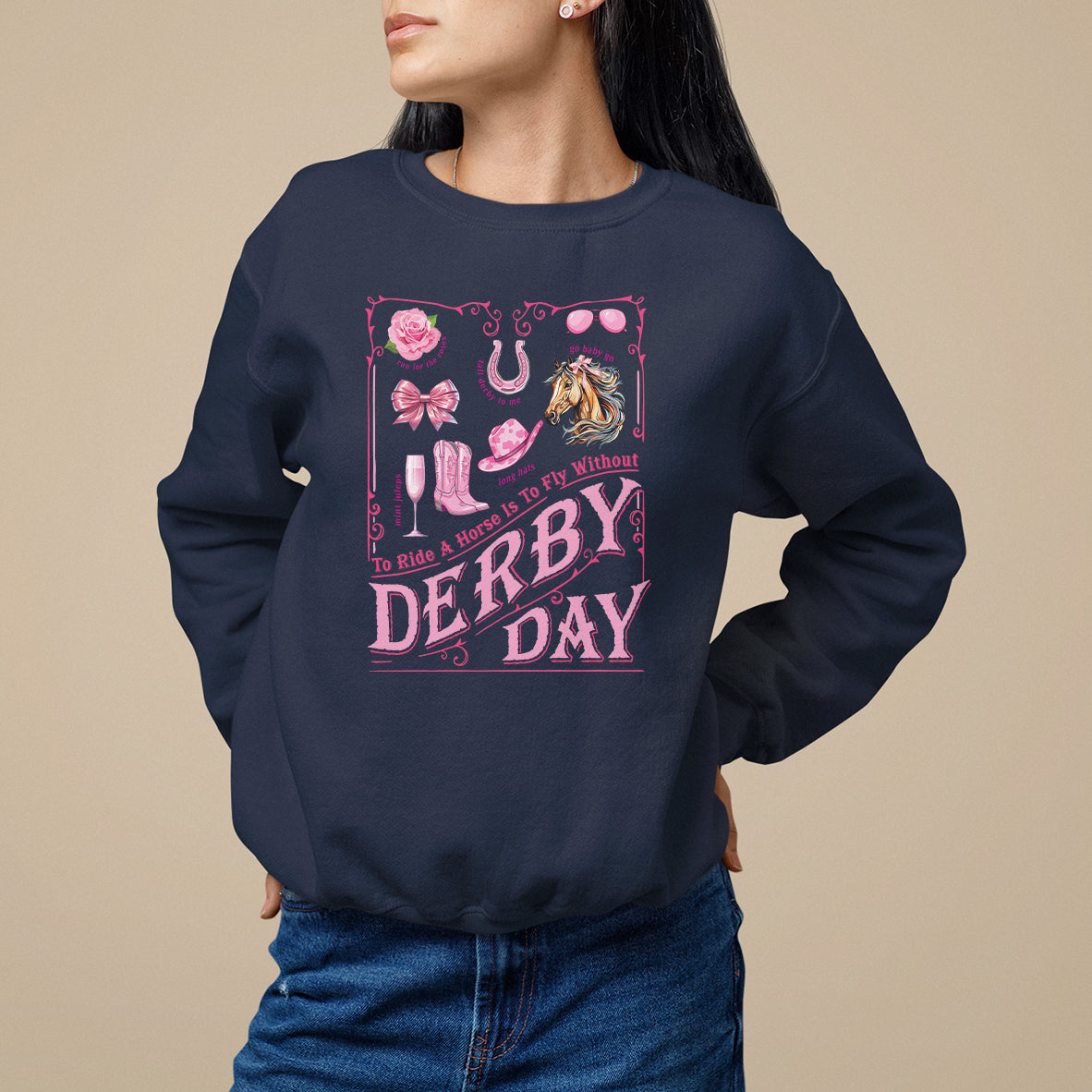 Coquette Bow Girly Derby Day Horse Racing Sweatshirt - Wonder Print Shop