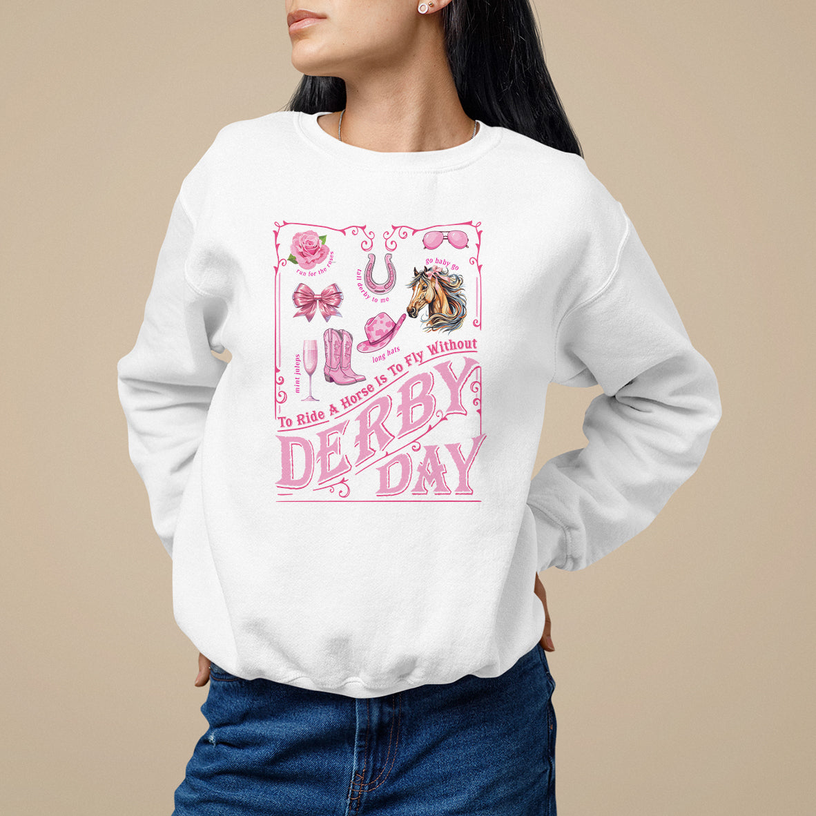 Coquette Bow Girly Derby Day Horse Racing Sweatshirt - Wonder Print Shop