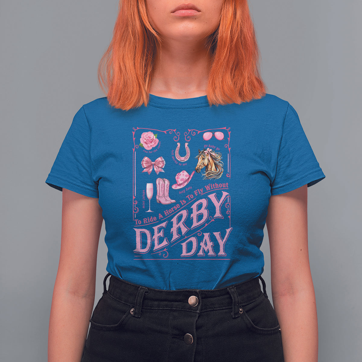 Coquette Bow Girly Derby Day Horse Racing T Shirt For Women - Wonder Print Shop
