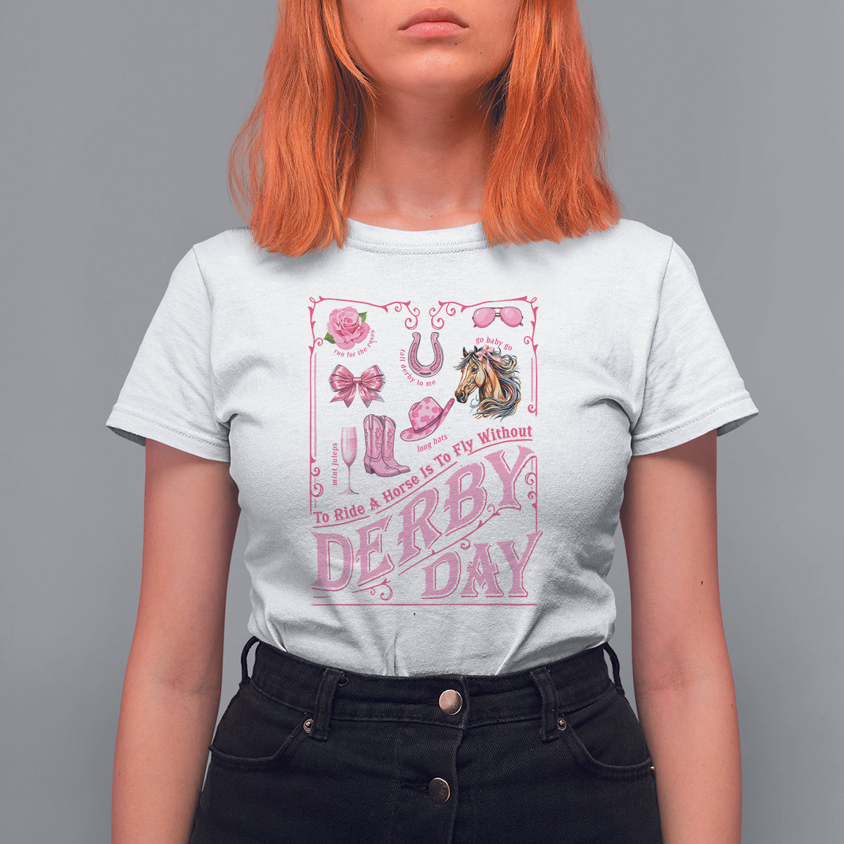 Coquette Bow Girly Derby Day Horse Racing T Shirt For Women - Wonder Print Shop