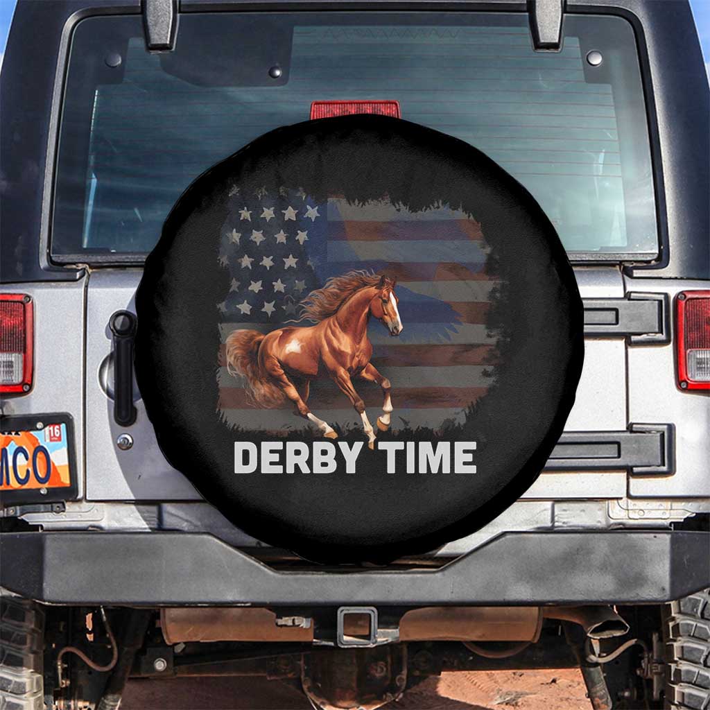 Derby Time American Flag Patriotic Horse Racing Spare Tire Cover