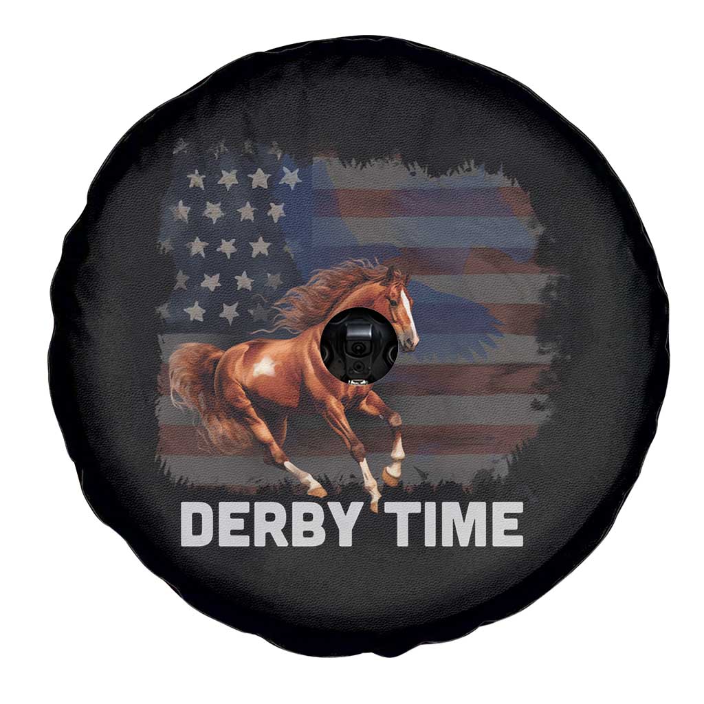 Derby Time American Flag Patriotic Horse Racing Spare Tire Cover