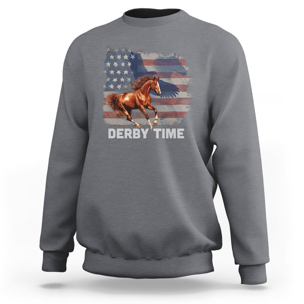 Derby Time American Flag Patriotic Horse Racing Sweatshirt - Wonder Print Shop