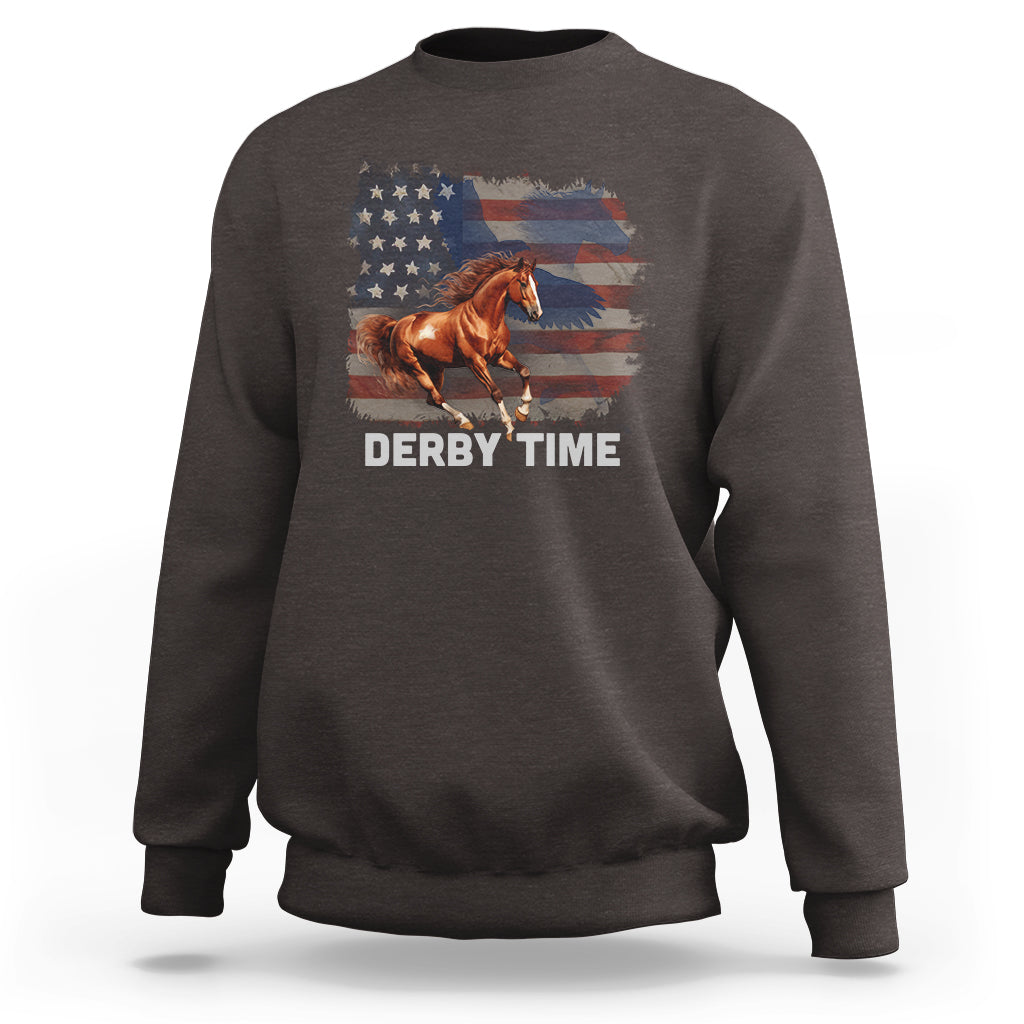 Derby Time American Flag Patriotic Horse Racing Sweatshirt - Wonder Print Shop