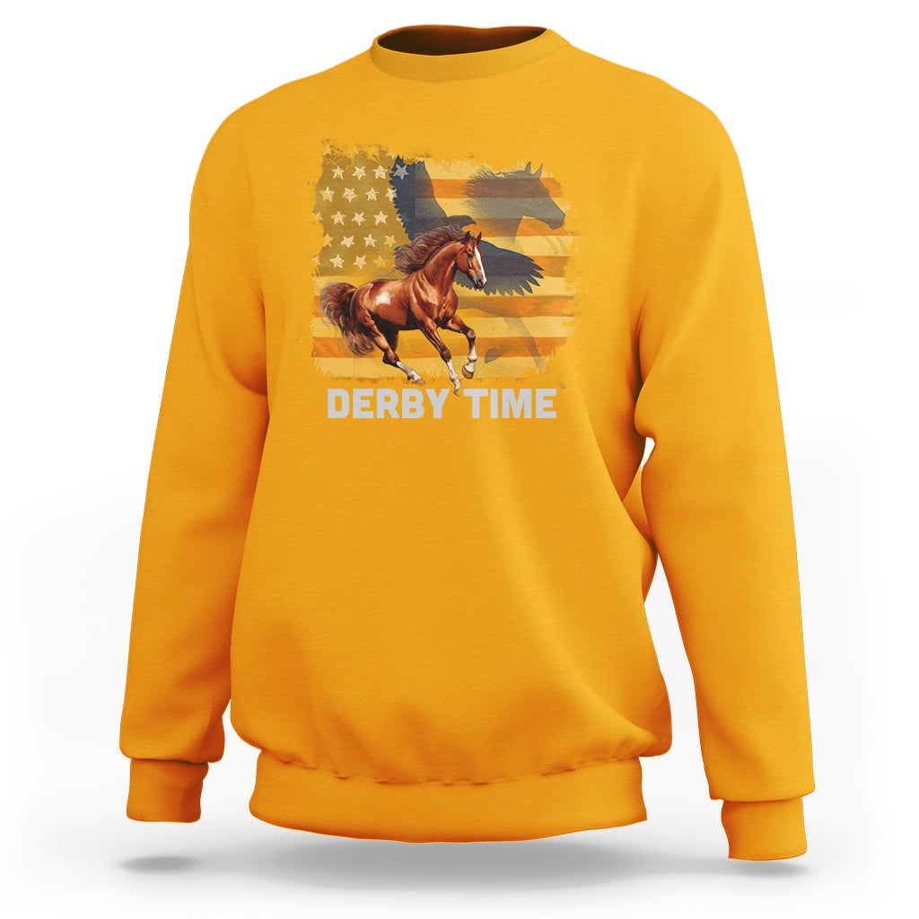 Derby Time American Flag Patriotic Horse Racing Sweatshirt - Wonder Print Shop