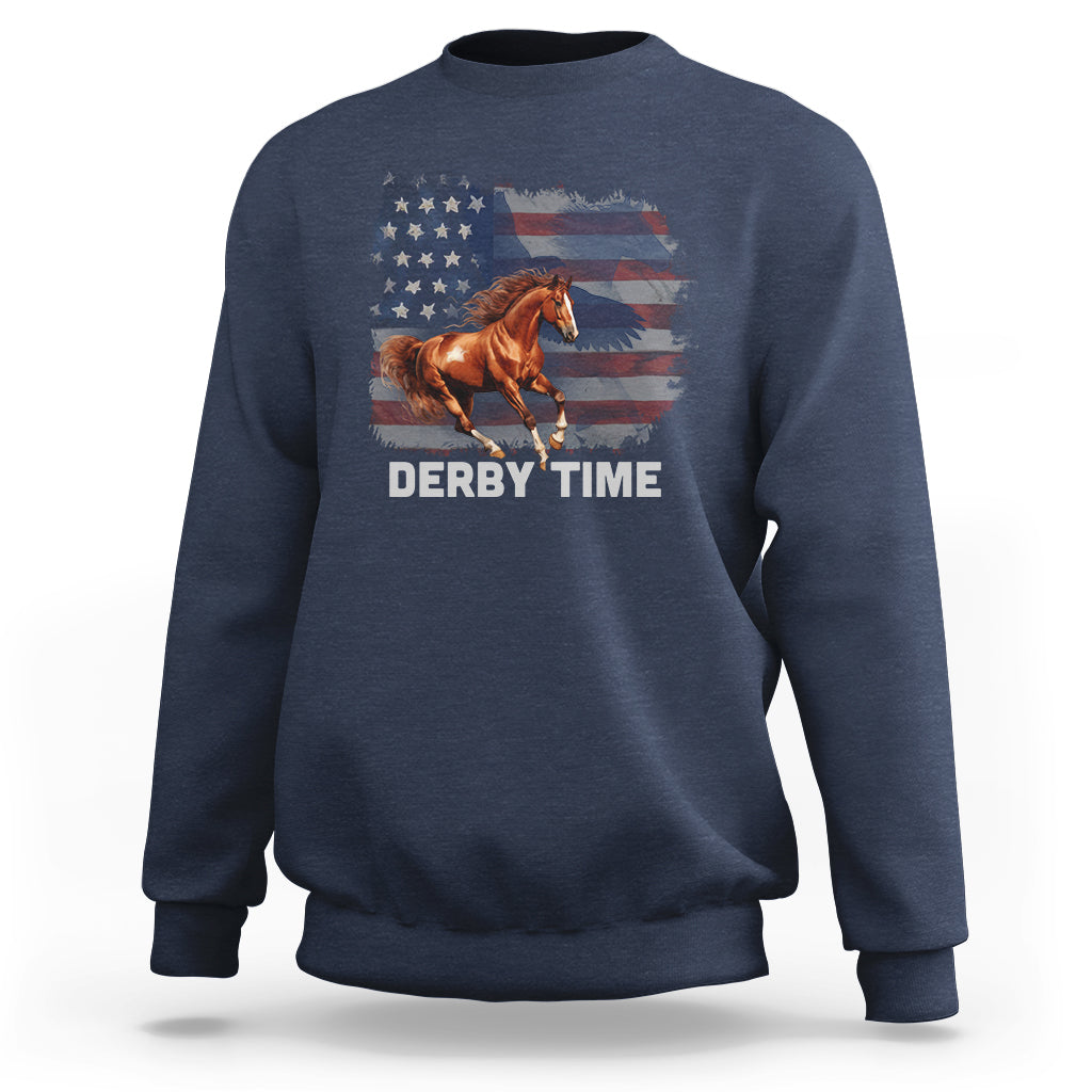 Derby Time American Flag Patriotic Horse Racing Sweatshirt - Wonder Print Shop