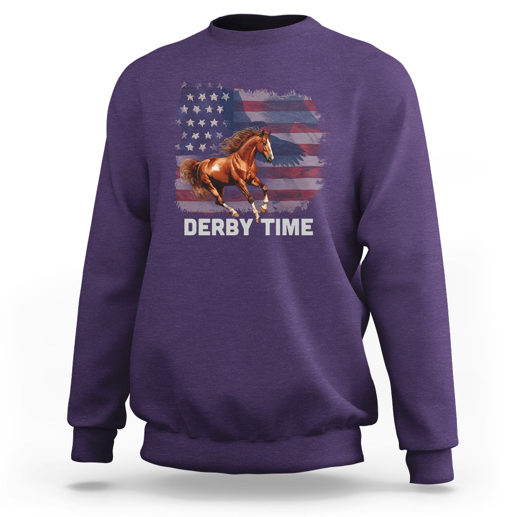 Derby Time American Flag Patriotic Horse Racing Sweatshirt - Wonder Print Shop