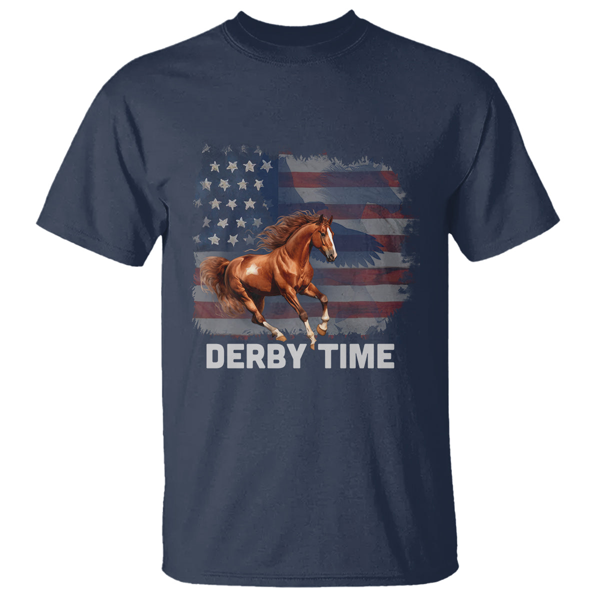 Derby Time American Flag Patriotic Horse Racing T Shirt - Wonder Print Shop