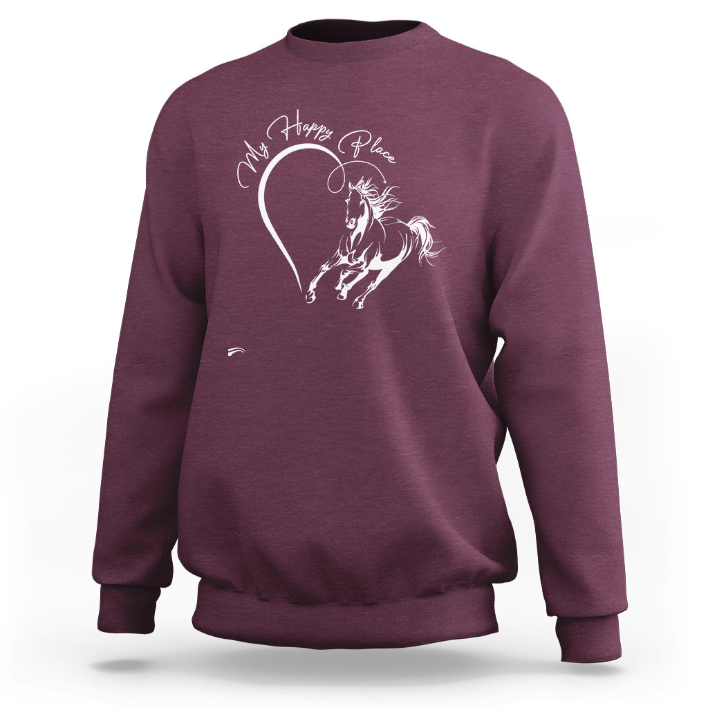 Horse Lover Sweatshirt My Happy Place Horseback Riding - Wonder Print Shop
