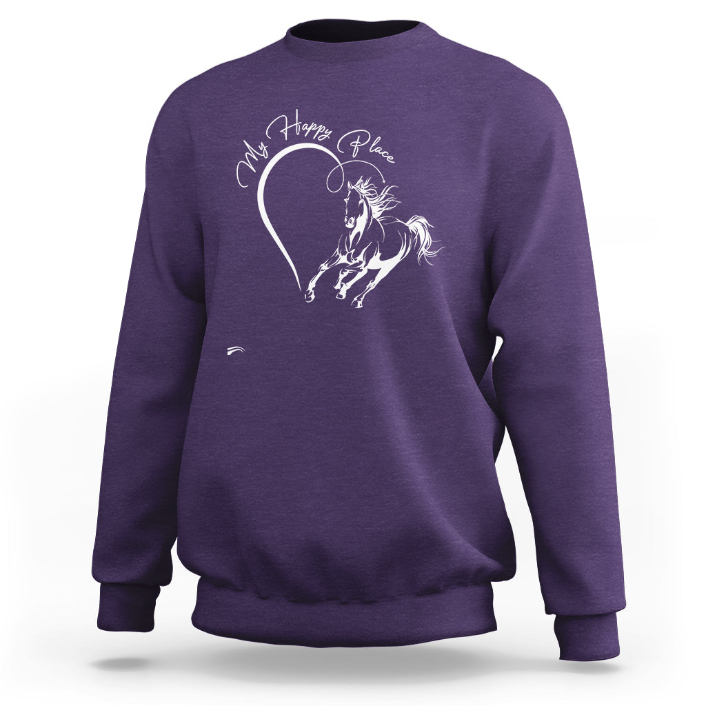 Horse Lover Sweatshirt My Happy Place Horseback Riding - Wonder Print Shop