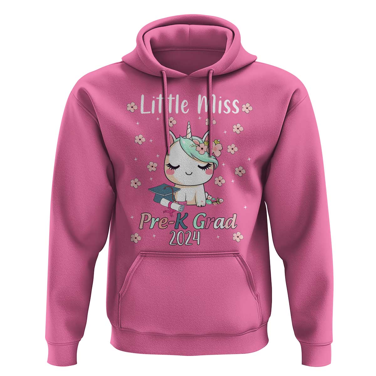 Pre-School Graduation Hoodie Little Miss Pre-K Grad 2024 Cute Unicorn - Wonder Print Shop