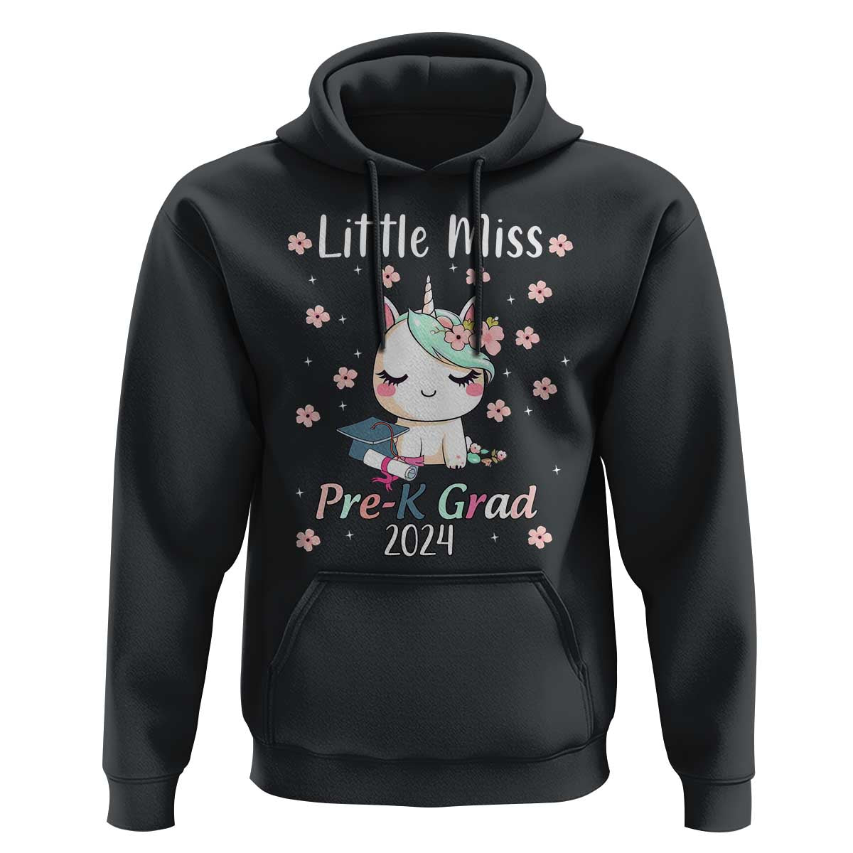 Pre-School Graduation Hoodie Little Miss Pre-K Grad 2024 Cute Unicorn - Wonder Print Shop