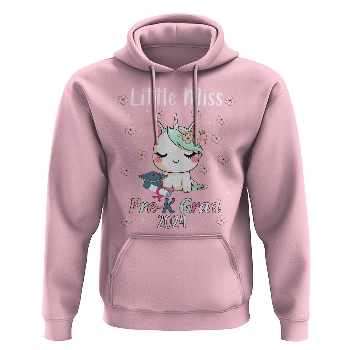 Pre-School Graduation Hoodie Little Miss Pre-K Grad 2024 Cute Unicorn - Wonder Print Shop