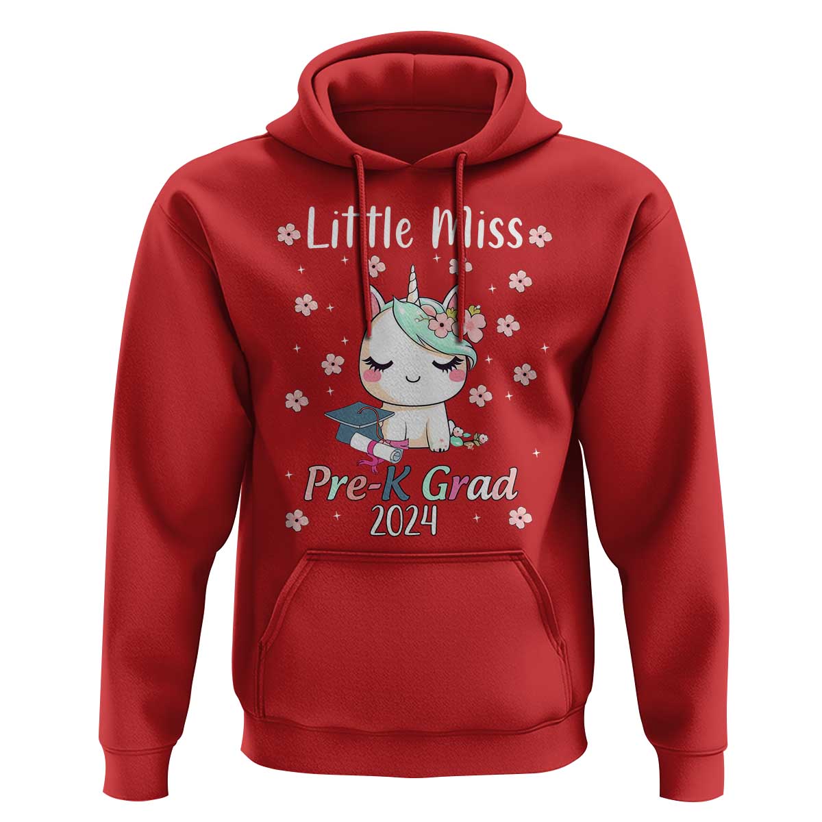 Pre-School Graduation Hoodie Little Miss Pre-K Grad 2024 Cute Unicorn - Wonder Print Shop